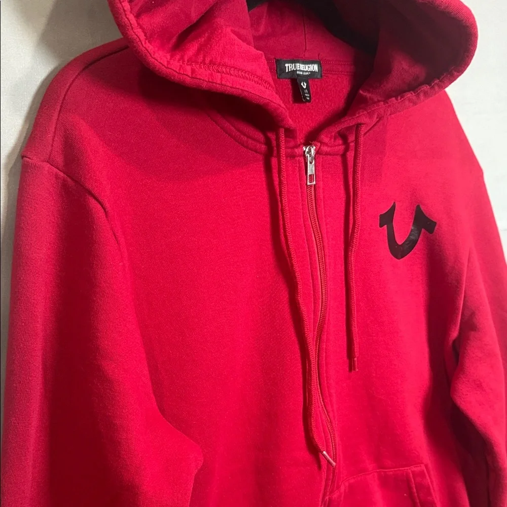 True Religion Y2K Red Zip Hoodie Graphic Logo Sweatshirt‎ L